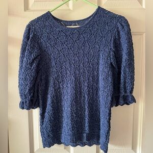 Christy Dawn The Logan Sweater Navy Blue Alpaca Knit Puff Sleeve